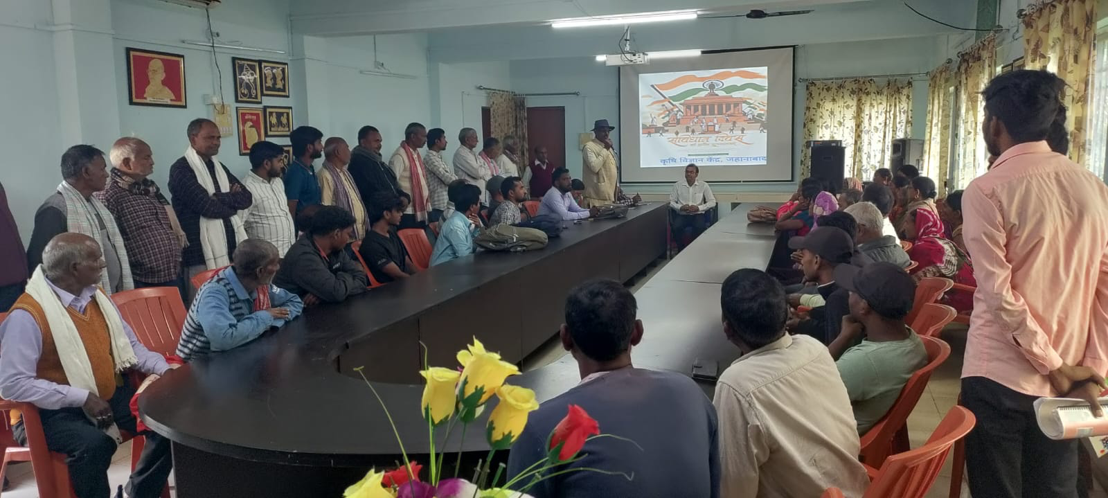 Rural outreach gathering with community members in a program hall